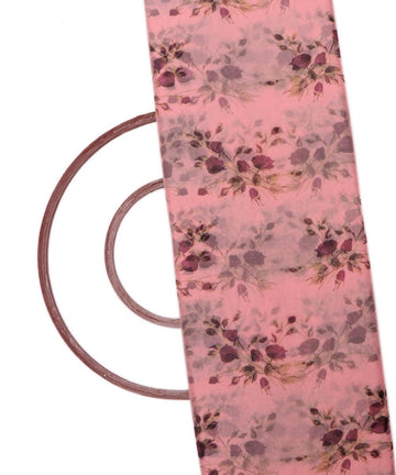 peach colour floral print organza fabric